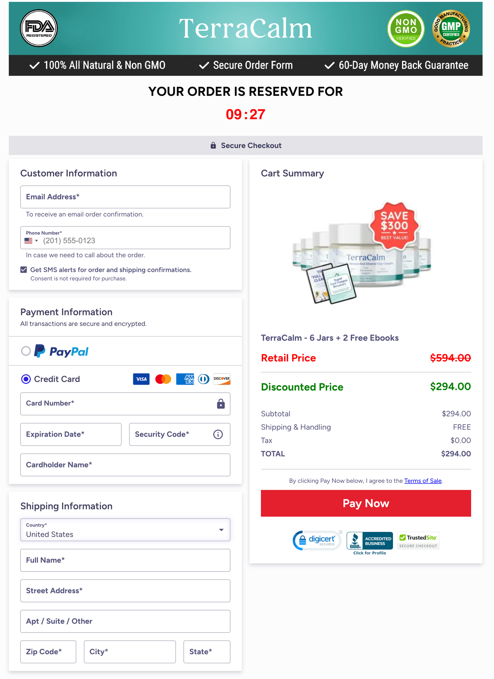 TerraCalm Official Website Secure Order Page